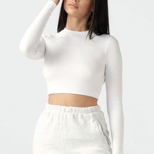 Joah Brown Cropped Crew Neck Long Sleeve Tee XS/S